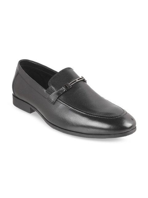 

Metro Men Black Textured Leather Formal Slip-Ons