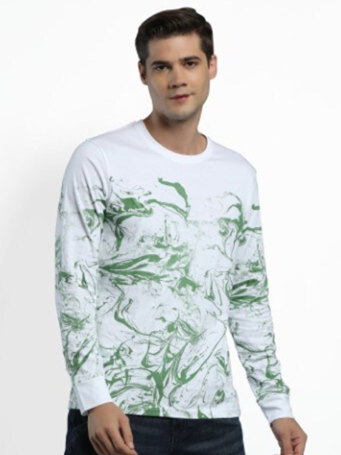 

Maniac Men White Green Pure Cotton Abstract Printed Pure Cotton T-shirt