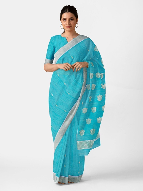 

Taneira Women Blue & Silver Woven Designed Chanderi Silk Cotton Saree