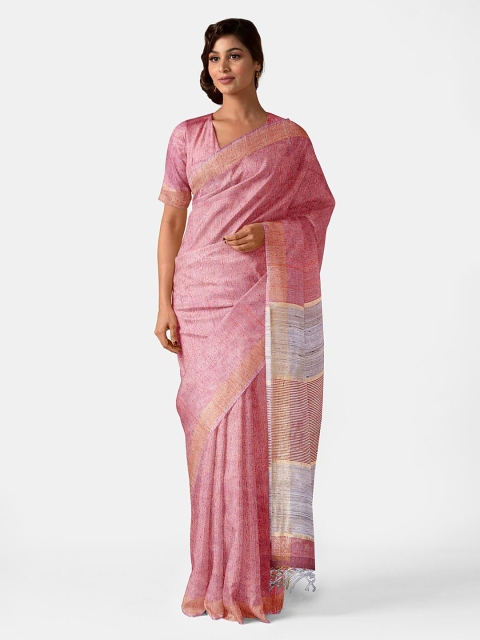 

Taneira Women Pink & Off White Woven Designed Bhagalpur Silk Saree