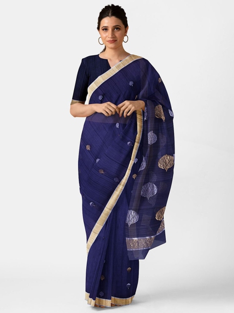 

Taneira Women Blue & Gold-Toned Woven Designed Chanderi Silk Cotton Saree