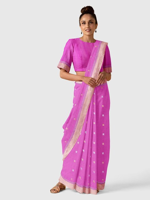 

Taneira Women Pink & Gold-Toned Floral Woven Designed Chanderi Silk Cotton Saree