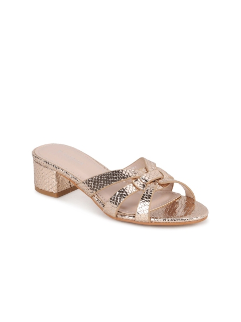 

Van Heusen Woman Peach-Coloured & Gunmetal-Toned Embellished Block Heels