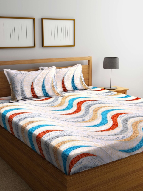 

Arrabi Multicoloured Graphic 300 TC King Bedsheet With 2 Pillow Covers, Multi