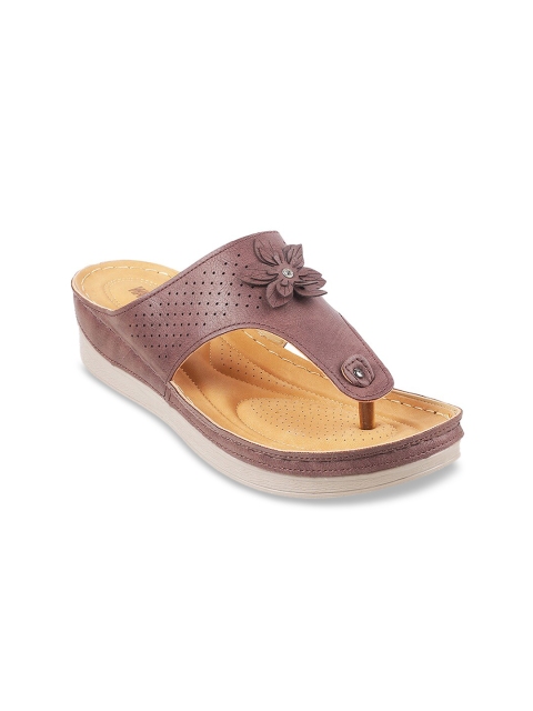 

WALKWAY Women Bronze-Toned Embellished Comfort Sandals with Laser Cuts