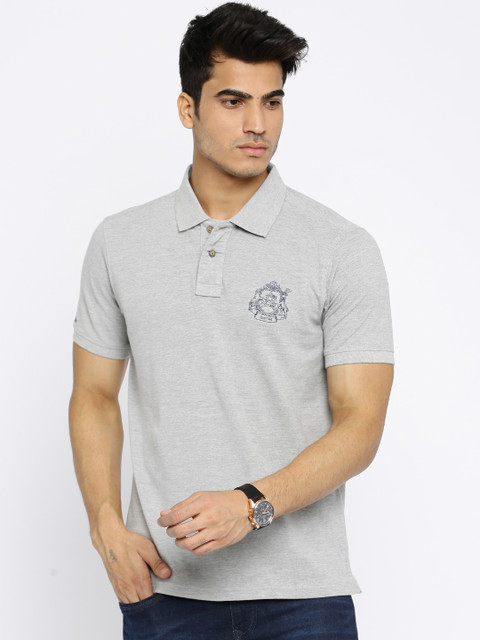 

Solly Jeans Co. by Allen Solly Men Grey Melange Solid Polo T-Shirt
