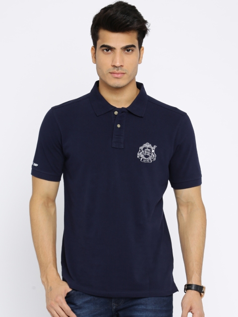 

Solly Jeans Co. by Allen Solly Men Navy Solid Polo T-Shirt, Navy blue