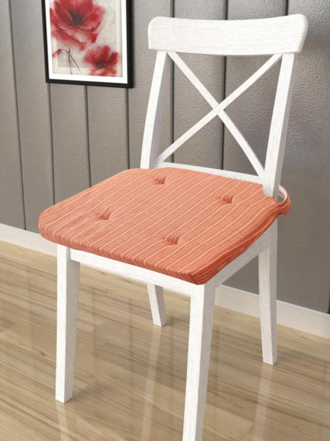 

Home Centre Coral-Coloured Striped Spinel Cotton Chair Pad