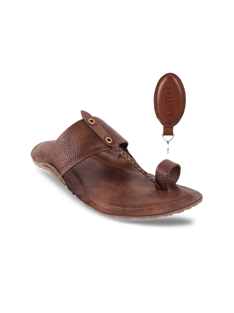 

Metro Men Brown Leather Comfort Sandals & Keychain