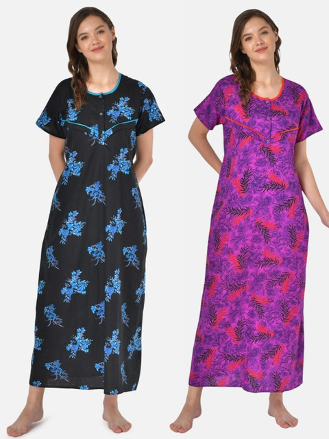 

Klamotten Pack of 2 Printed Maxi Nightdresses, Purple