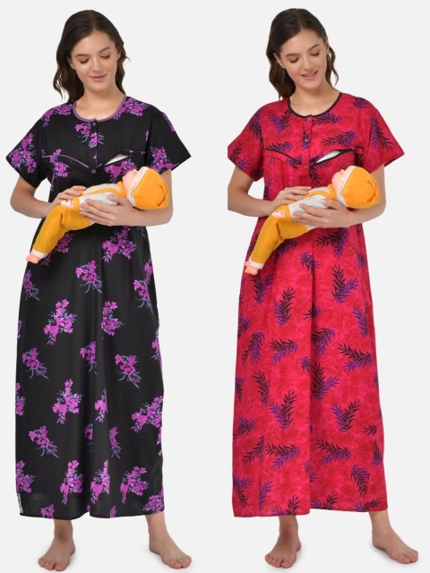 

Klamotten Pack of 2 Printed Maxi Nightdress, Black