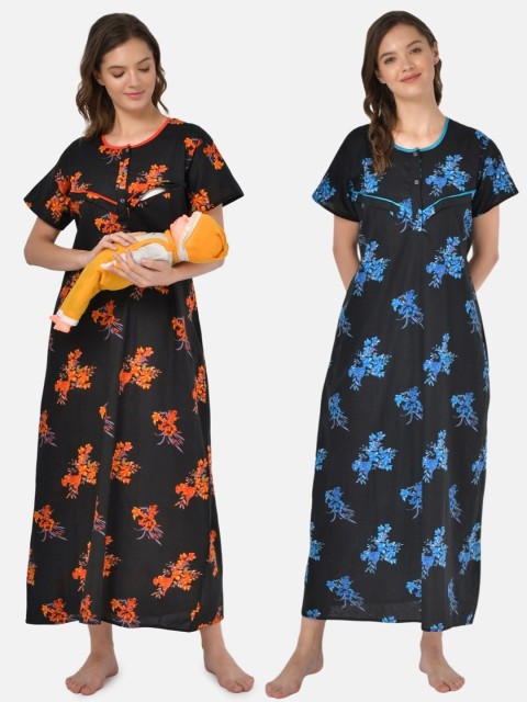 

Klamotten Pack of 2 Printed Feeding Maxi Nightdress, Black
