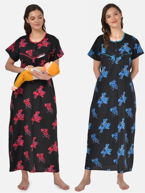 

Klamotten Pack of 2 Black Printed Maxi Nightdress