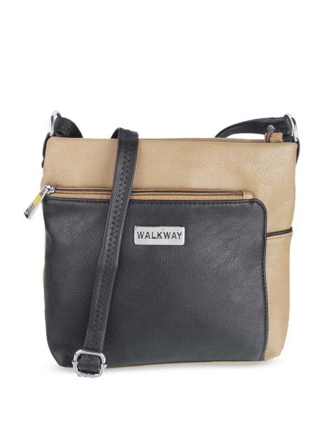 

WALKWAY Beige & Black Colourblocked Sling Bag