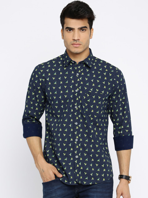 

Solly Jeans Co. by Allen Solly Men Navy Regular Fit Printed Casual Shirt, Navy blue