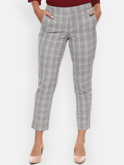 

Van Heusen Woman Women Grey & White Checked Slim Fit Trousers