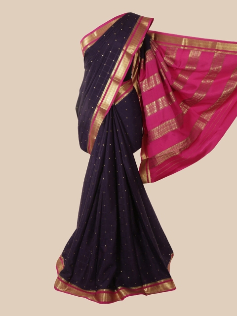 

Pothys Navy Blue & Pink Woven Design Pure Silk Mysore Silk Saree