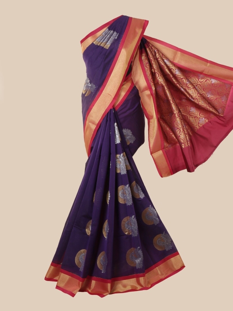 

Pothys Violet & Magenta Woven Design Silk Cotton Kovai Saree