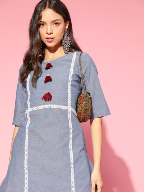 

Sangria Women Blue & White Pure Cotton Solid Kurta with Dhoti Pants