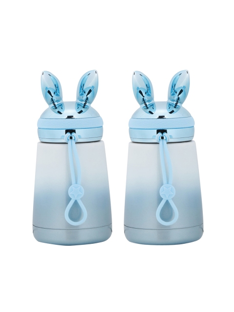 

POKORY Set Of 2 Blue & Grey Solid Stainless Steel Rabbit Design Insulated Water Bottles