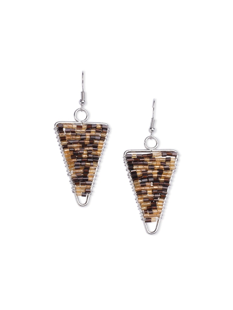 

Blisscovered Black & Brown Triangular Beaded Drop Earrings