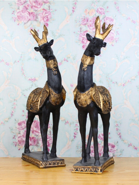 

Wonderland Set Of 2 Black & Gold-Toned Deer Showpiece
