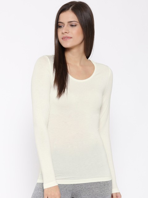 

Marks & Spencer Women Off-White Heatgen Solid Round Neck Thermal T-shirt