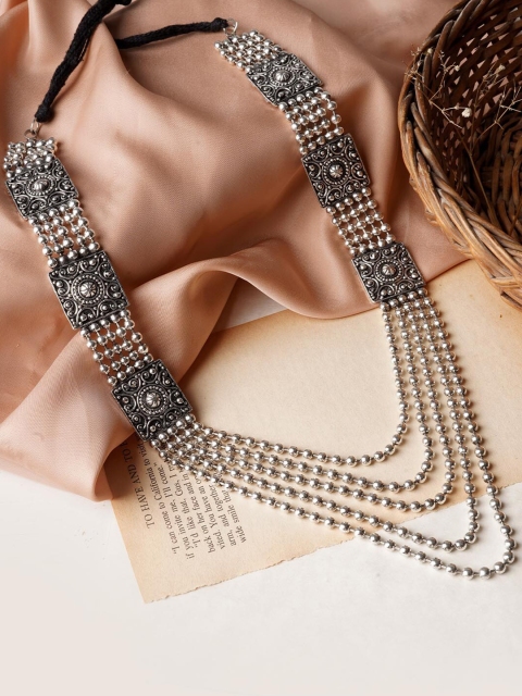 

TEEJH Silver-Toned Silver-Plated Oxidised Layered Necklace