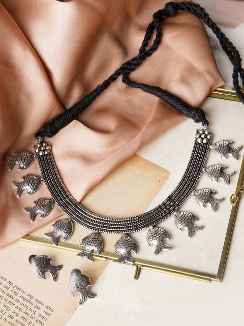 

TEEJH Oxidised Silver-Plated Matsya Jewellery Set