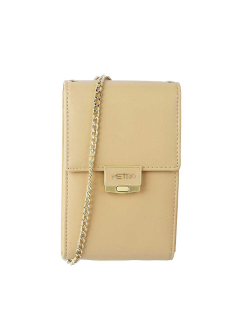 

Metro Women Beige & Gold Solid Synthetic Purse With Shoulder Straps