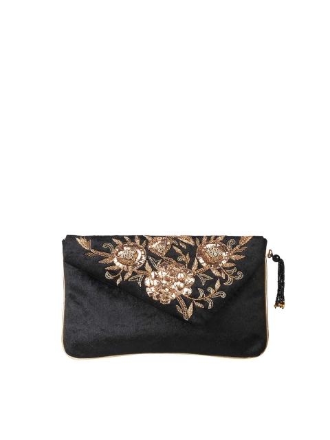 

Metro woman Black Embroidered Envelope Clutch