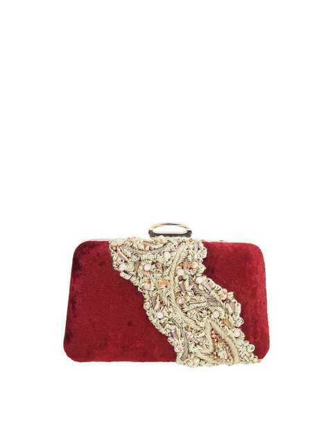 

Metro Women Maroon & Gold-Toned Box Clutch