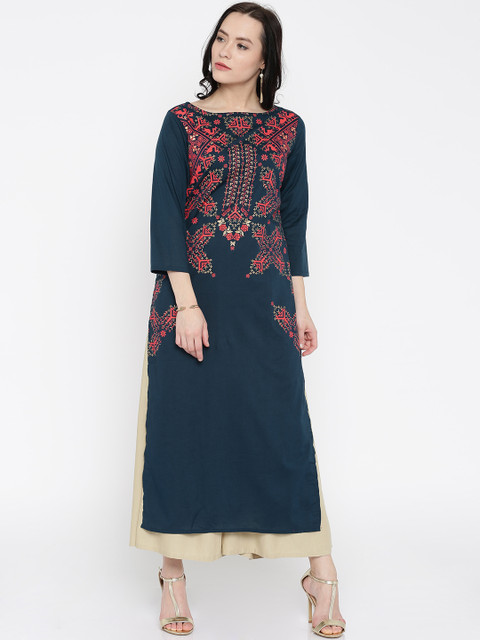 

Vishudh Women Navy Blue Printed Kurta