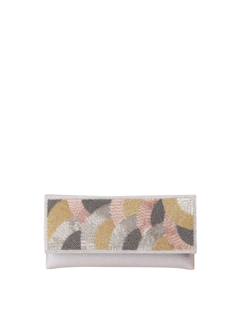 

Mochi Silver-Toned & Grey Embellished Envelope Clutch