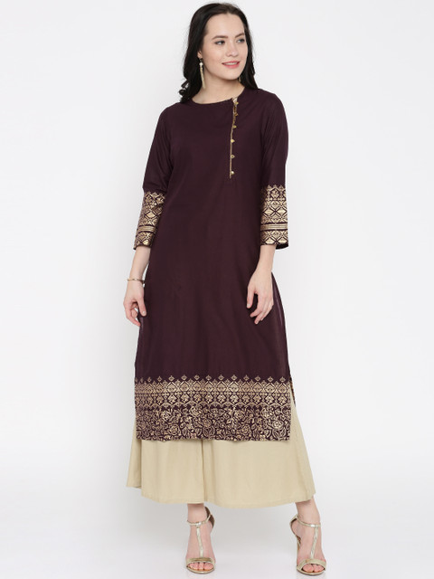 

Vishudh Women Burgundy Straight Kurta