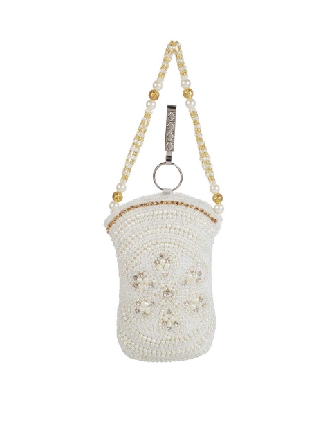 

Mochi Off White & Gold-Toned Embellished Purse Clutch