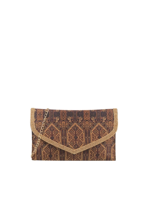 

Mochi Women Antique Gold & Brown Printed Embellished Envelope With Shoulder Straps