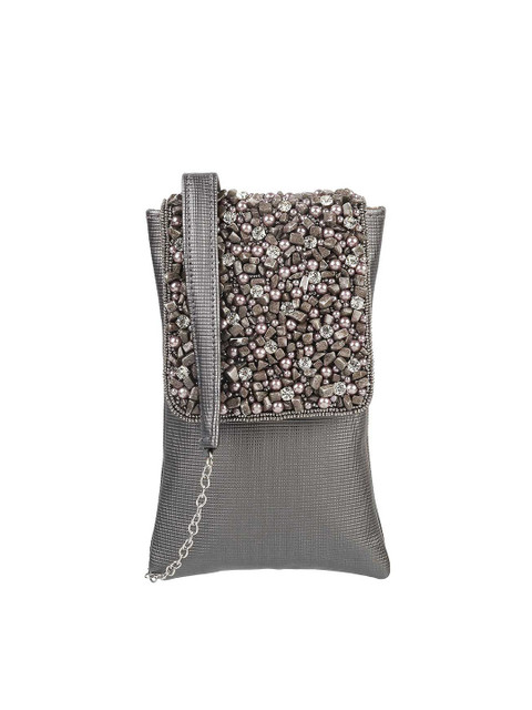 

Mochi Women Grey Embellished Mobile Pouch