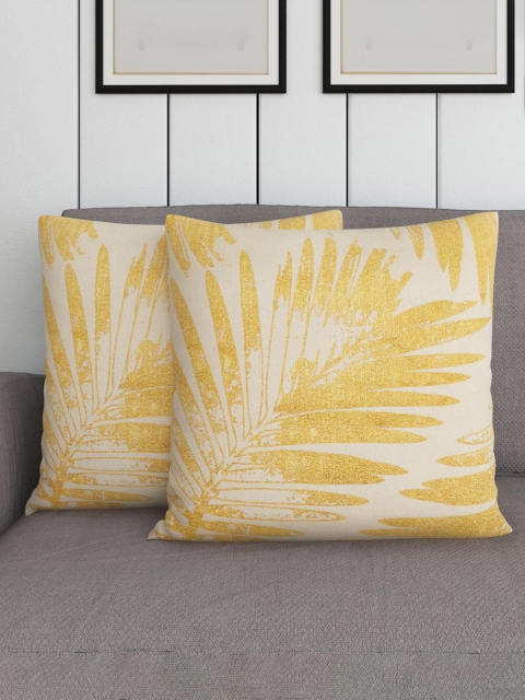 

Home Centre Off White & Yellow Set of 2 Floral Printed Square Cushion Covers