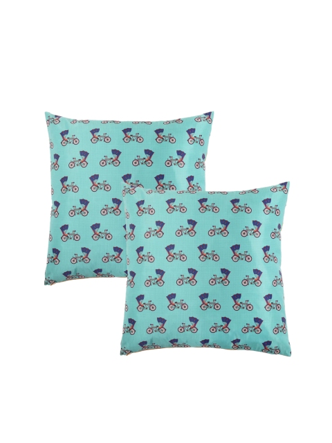 

Home Centre Green & Blue Set of 2 Quirky Printed Square Cushion Covers