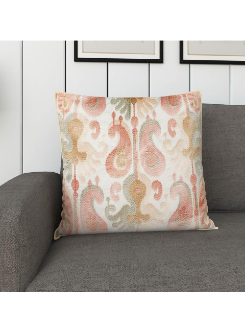 

Home Centre Off White & Pink Ikat Prospero Embroidered Cotton Square Cushion Cover