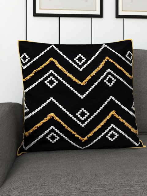 

Home Centre Black & White Geometric Embroidered Cotton Square Cushion Cover