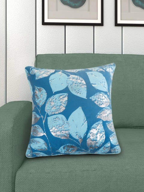 

Home Centre Blue & Silver-Toned Petal Print Square Cushion Cover