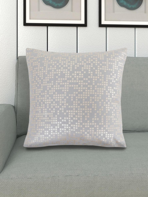 

Home Centre White & Gold-Toned Geometric Printed Square Cushion Cover