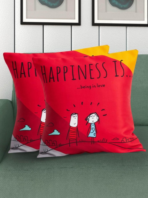 

Home Centre Red & White Set of 2 Typography Printed Cotton Square Cushion Covers