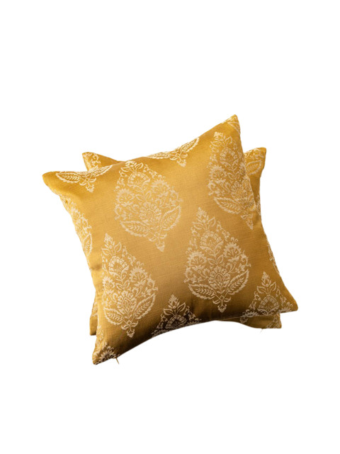 

Home Centre Mustard Yellow & Beige Set of 2 Floral Square Cushion Covers