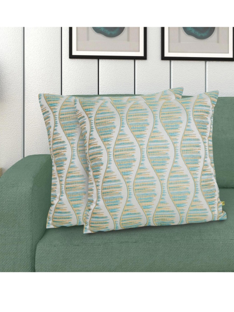 

Home Centre White & Blue Set of 2 Geometric Square Cushion Covers