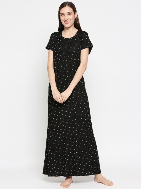 

XIN Women Black Printed Maxi Nightdress