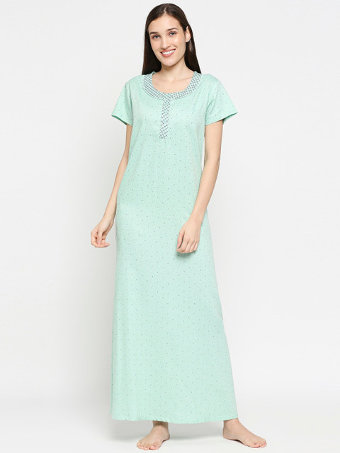 

XIN Women Green Printed Round Neck A-Line Nighty