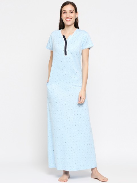 

XIN Women Blue & Black Printed Maxi Nightdress